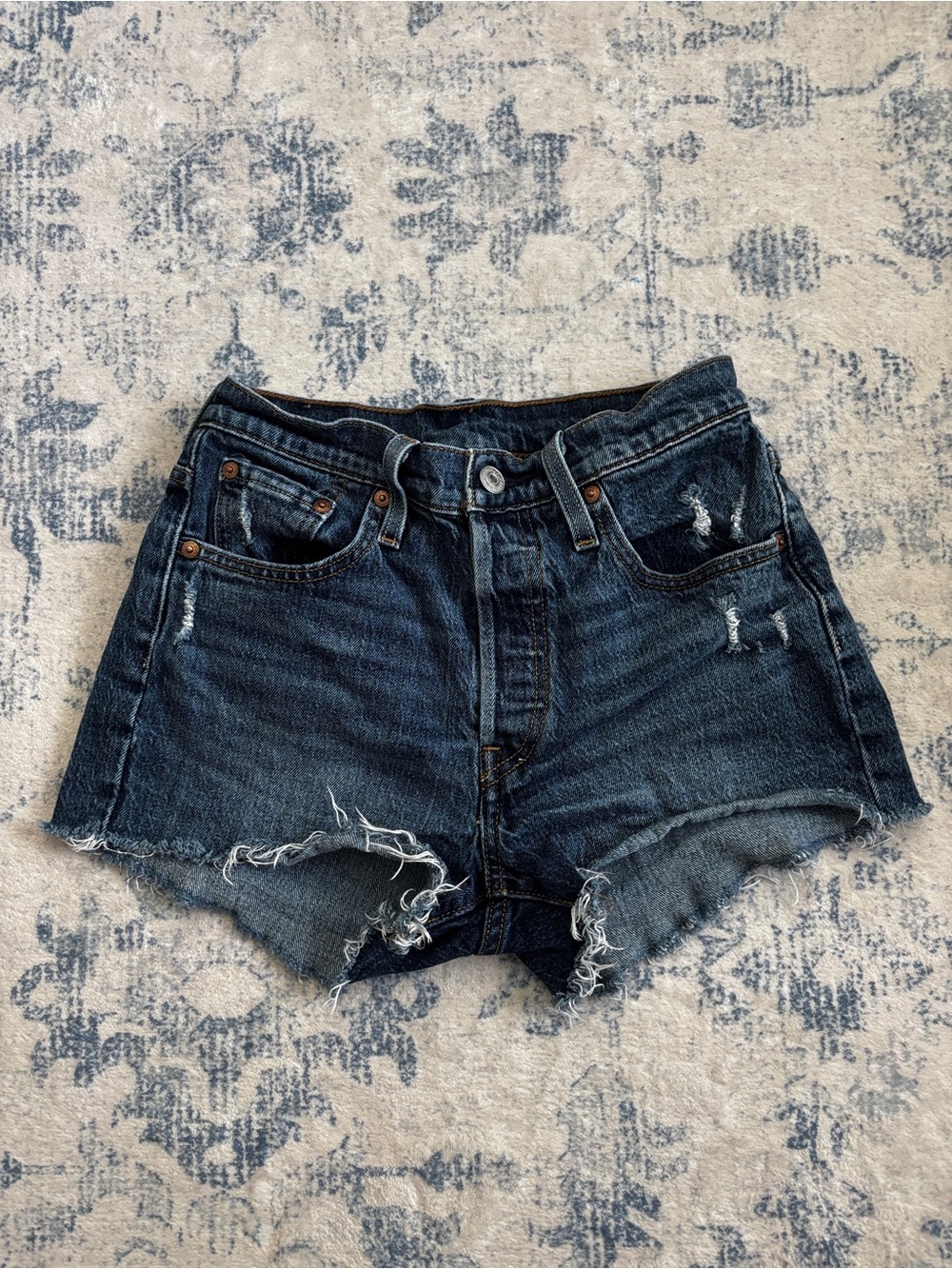 Levi's Dark Blue Distressed Denim Cutoff Shorts